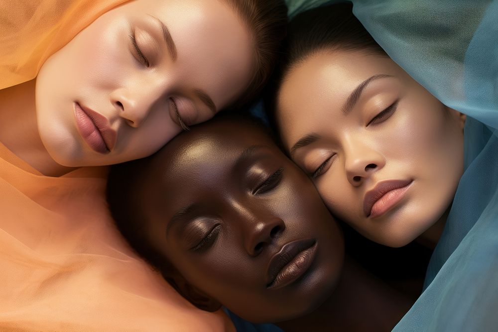 3 people faces portrait sleeping adult. AI generated Image by rawpixel.