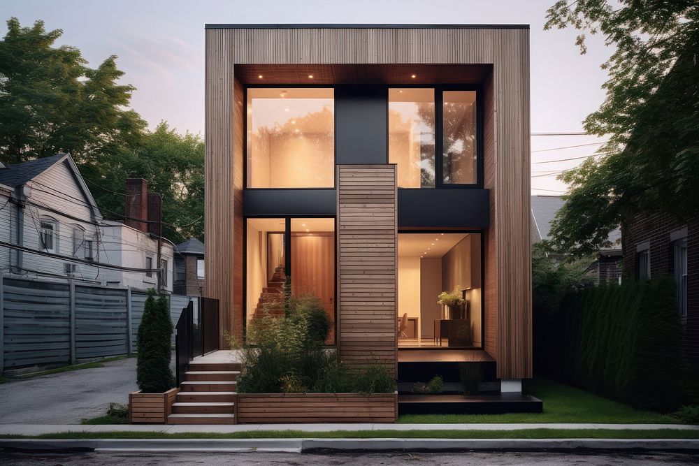 Wood modern home city architecture building. AI generated Image by rawpixel.