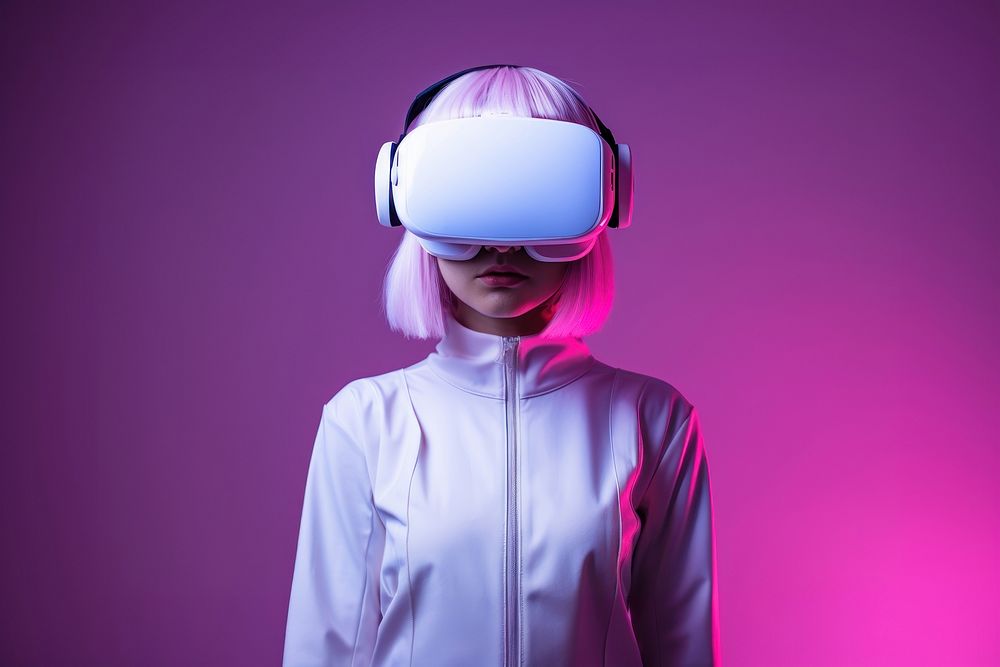 Virtual reality portrait standing purple. AI generated Image by rawpixel.