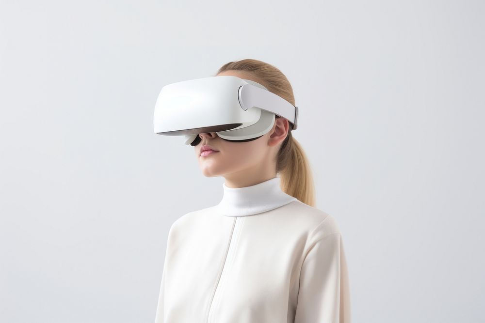 Virtual reality headset portrait white photo. AI generated Image by rawpixel.