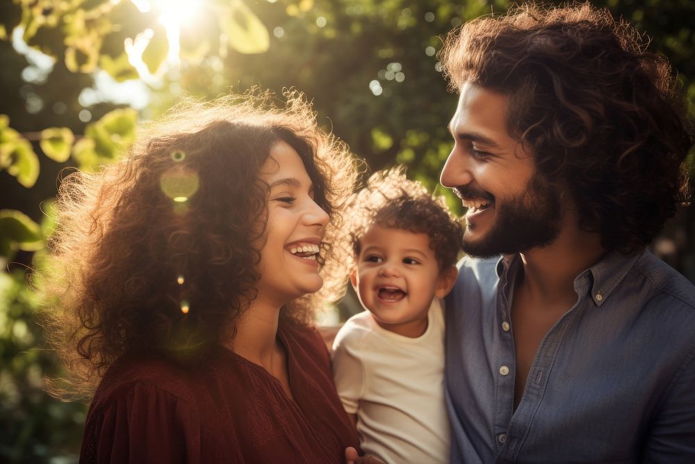 Hispanic family laughing portrait outdoors. AI generated Image by rawpixel.