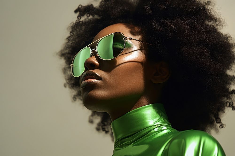 Black woman wear fashionable green sunglasses portrait adult photo. AI generated Image by rawpixel.