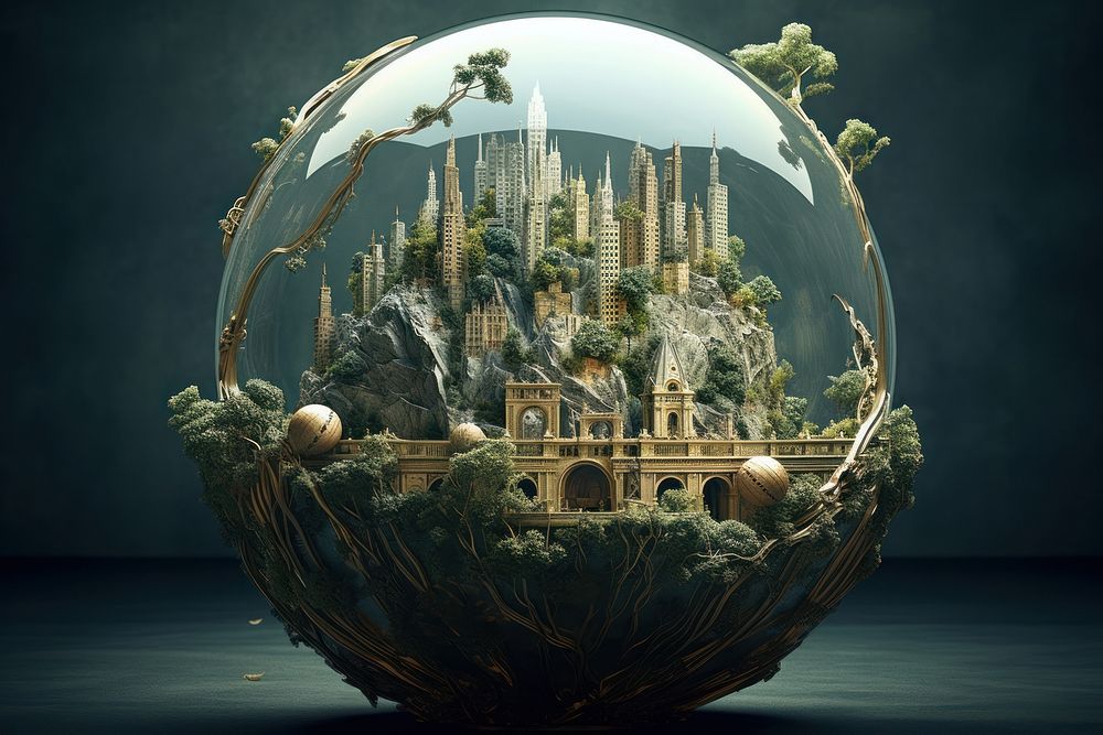 3D art world architecture building sphere. 