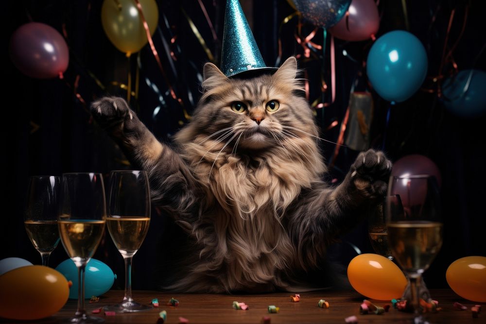 Cute cat partying mammal animal pet. AI generated Image by rawpixel.