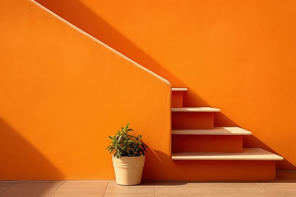 Orange wall architecture staircase building. AI generated Image by rawpixel.