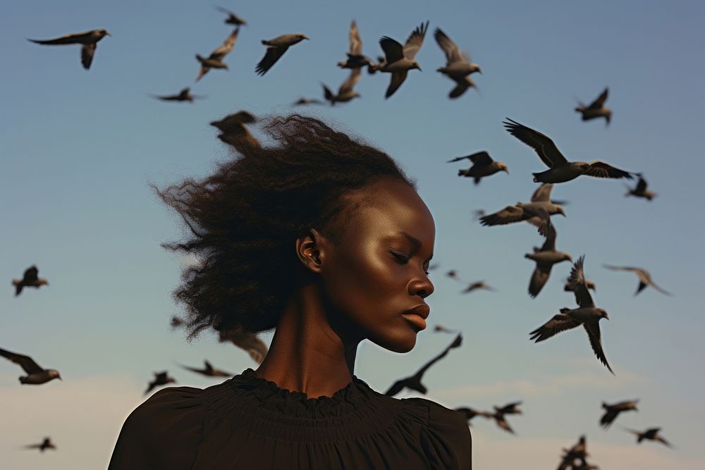 American African woman bird photography portrait. AI generated Image by rawpixel.