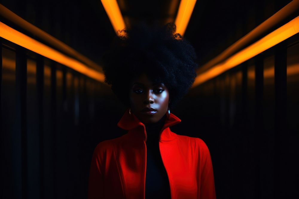 Black young woman in a solid color vibrant jacket photography portrait standing. AI generated Image by rawpixel.