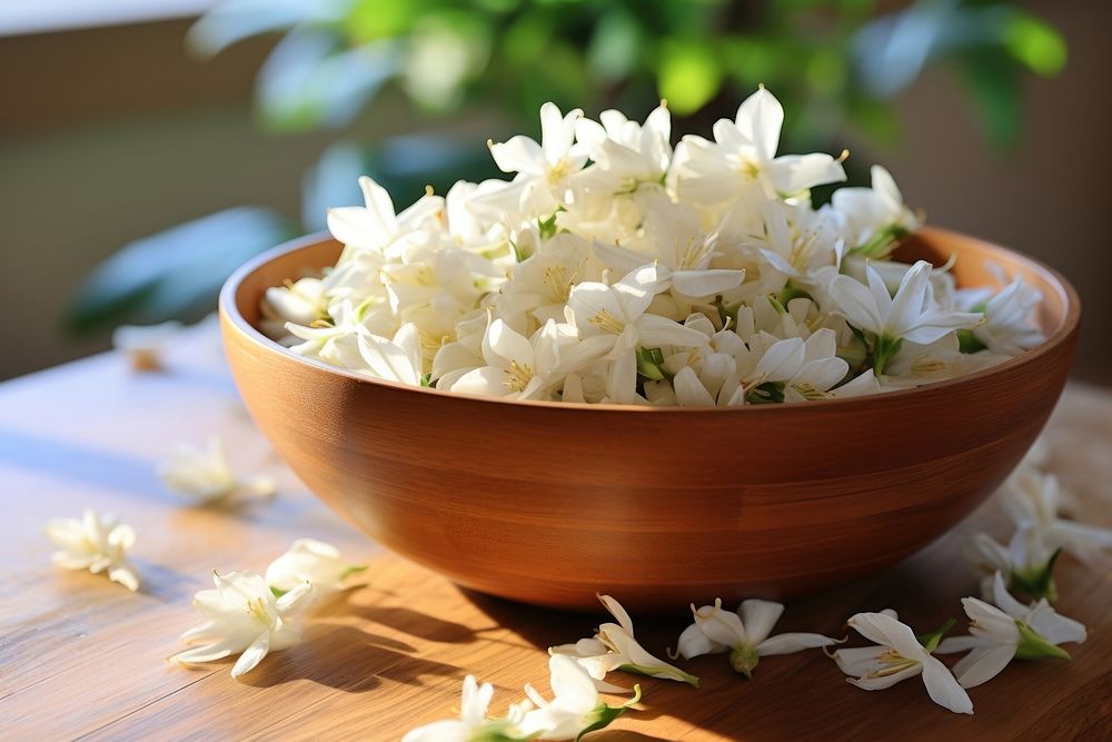 Jasmine flower bowl plant. AI generated Image by rawpixel.