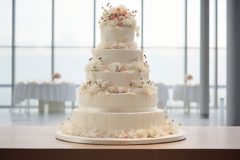 Wedding cake dessert cream table. AI generated Image by rawpixel.
