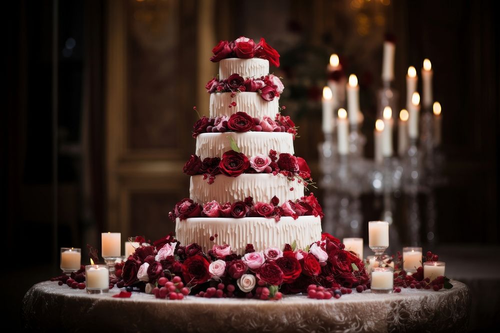 Wedding cake dessert candle food. AI generated Image by rawpixel.