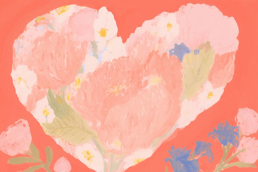 Heart with a beautyful flower backgrounds abstract painting. AI generated Image by rawpixel.