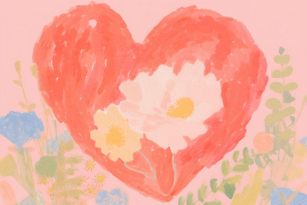 Heart with a beautyful flower backgrounds painting pink. AI generated Image by rawpixel.