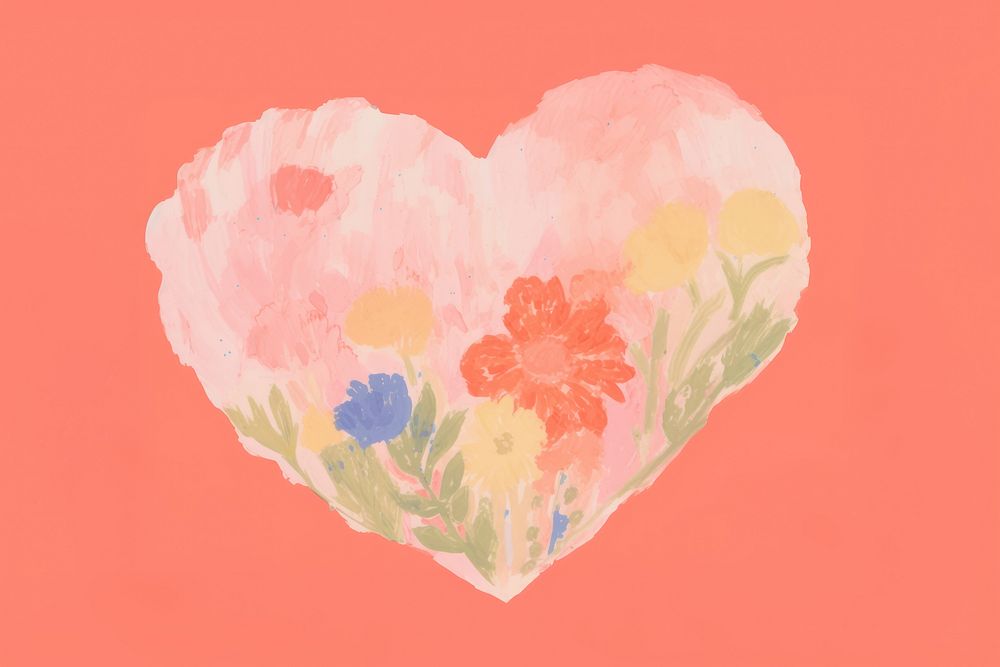 Heart with a beautyful flower painting pink red. AI generated Image by rawpixel.