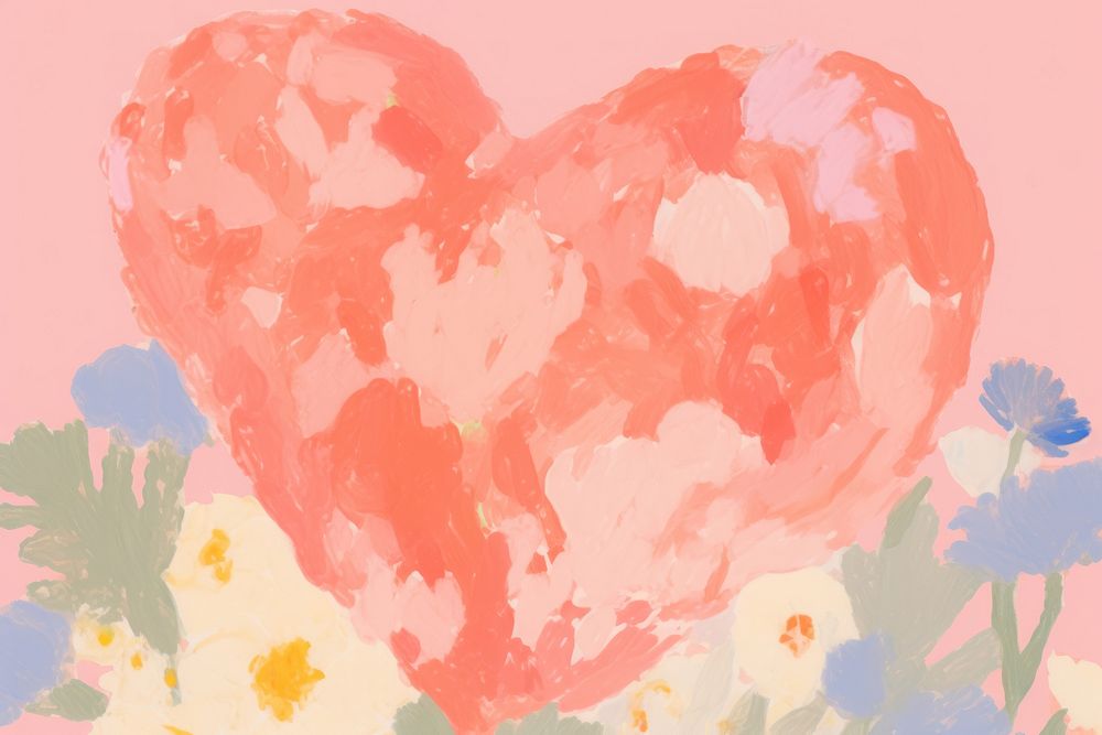 Heart with a beautyful flower backgrounds abstract painting. AI generated Image by rawpixel.