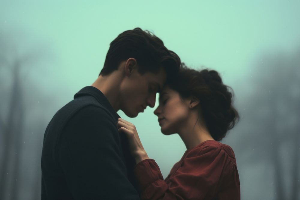 Film photography portrait romantic kissing. AI generated Image by rawpixel.