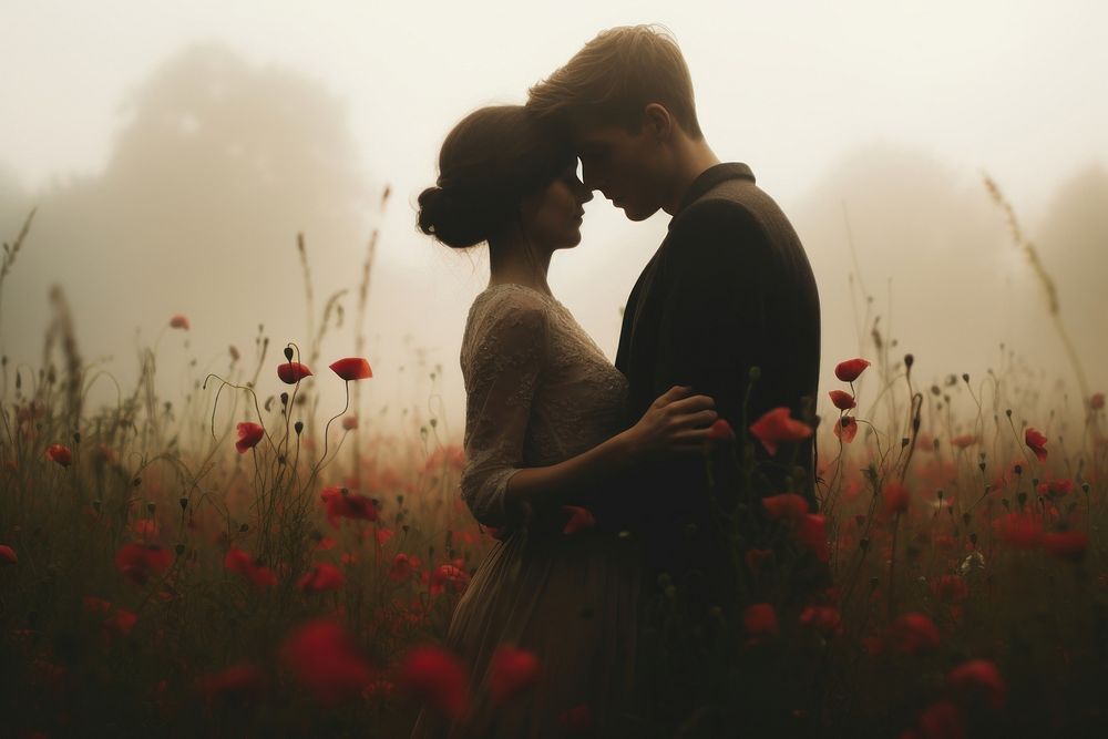 Film photography outdoors romantic kissing. AI generated Image by rawpixel.