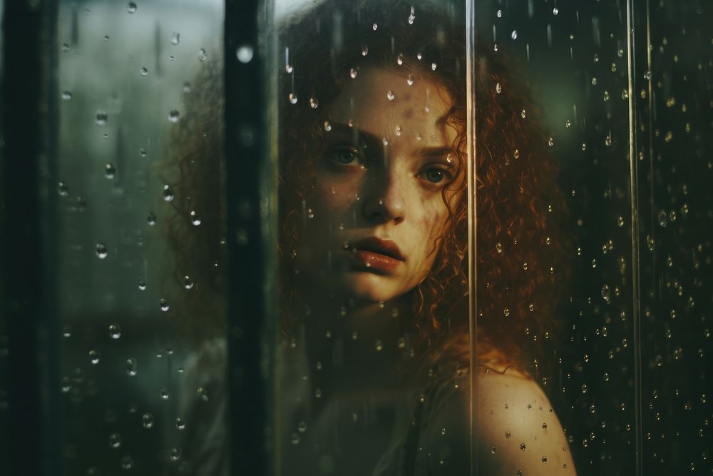 Film photography portrait adult rain. AI generated Image by rawpixel.