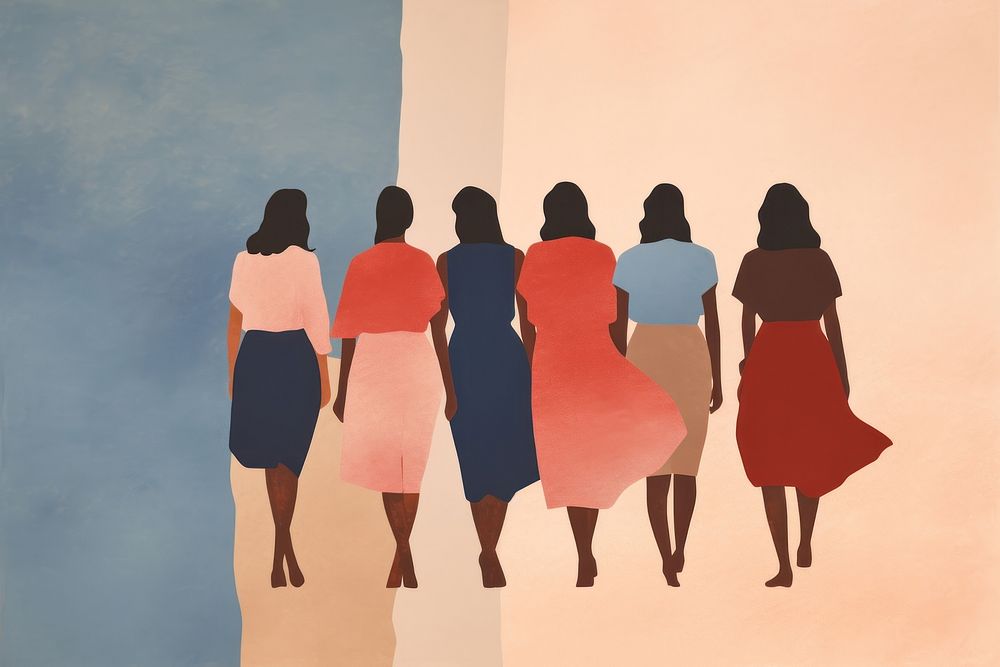 A group of females walking together art painting adult. AI generated Image by rawpixel.