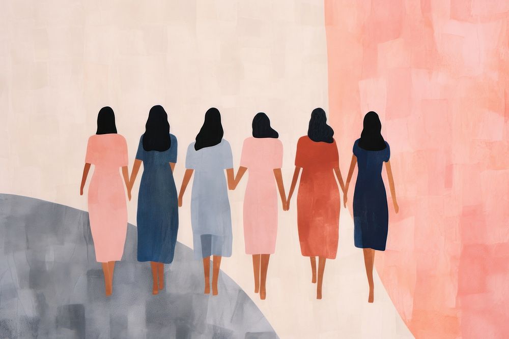 A group of females walking together art painting drawing. AI generated Image by rawpixel.