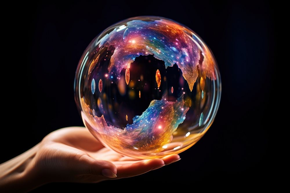 Soap bubble sphere transparent illuminated. AI generated Image by rawpixel.