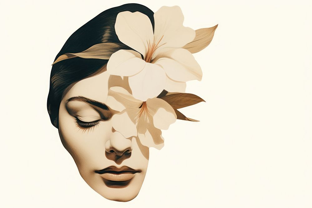 Woman with flower face portrait adult plant. AI generated Image by rawpixel.