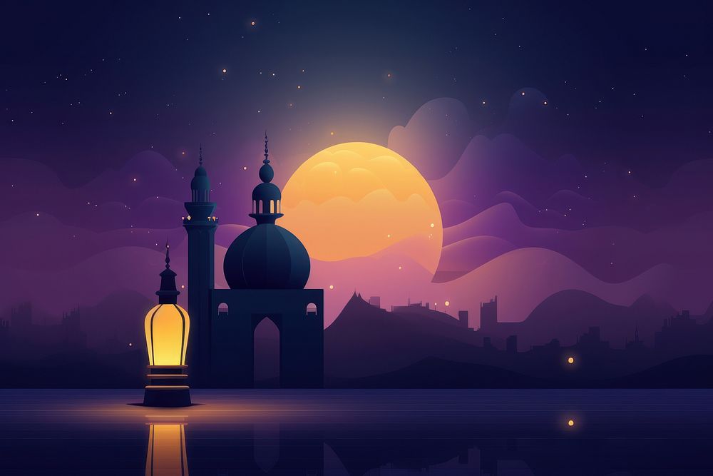 Mosque and lantern night architecture building. AI generated Image by rawpixel.