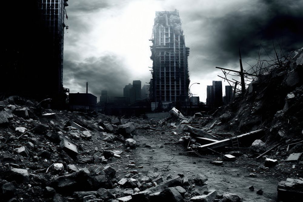 A businessman architecture destruction metropolis. AI generated Image by rawpixel.
