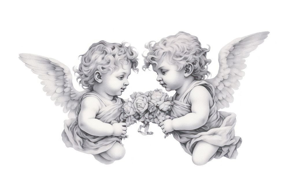 Two cherubs drawing sketch angel. 