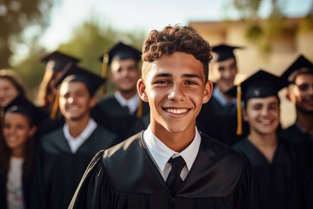 Hispanic group of latin boy on his high school graduation day portrait student adult. AI generated Image by rawpixel.