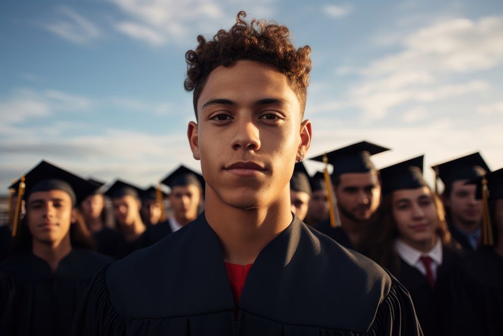Hispanic group of latin boy on his high school graduation day portrait adult photo. AI generated Image by rawpixel.
