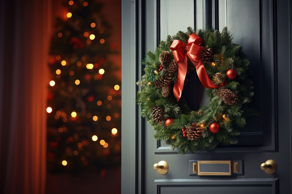 A wreath christmas door anticipation. AI generated Image by rawpixel.