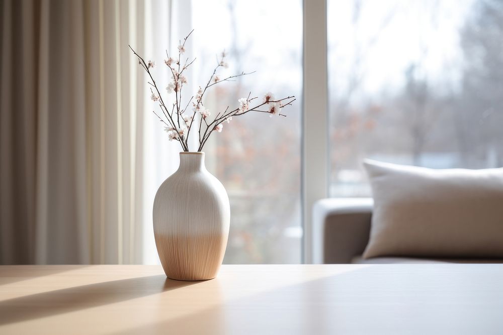 Abstract nordic vase table windowsill furniture. AI generated Image by rawpixel.