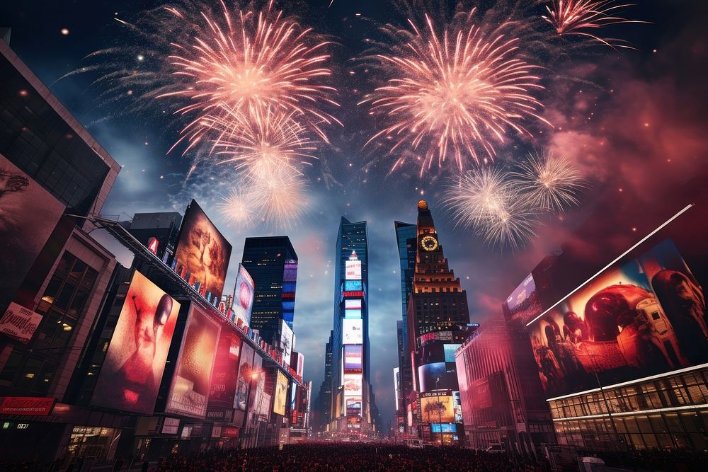 New york time square fireworks architecture metropolis. AI generated Image by rawpixel.