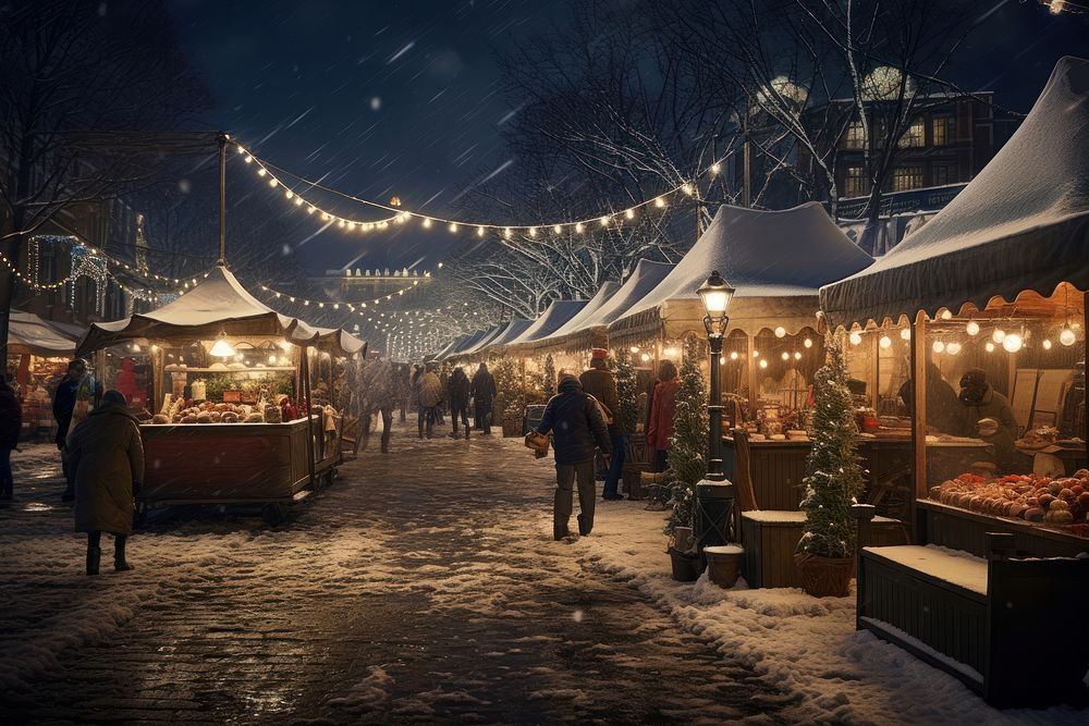 A american winter market lighting outdoors bazaar. AI generated Image by rawpixel.