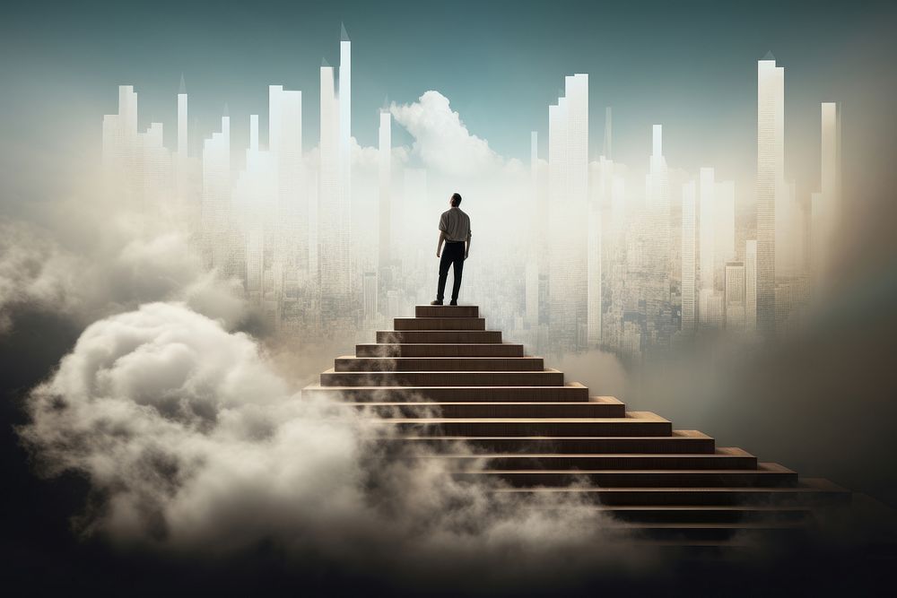 A person standing at the top of the stair architecture staircase outdoors. AI generated Image by rawpixel.