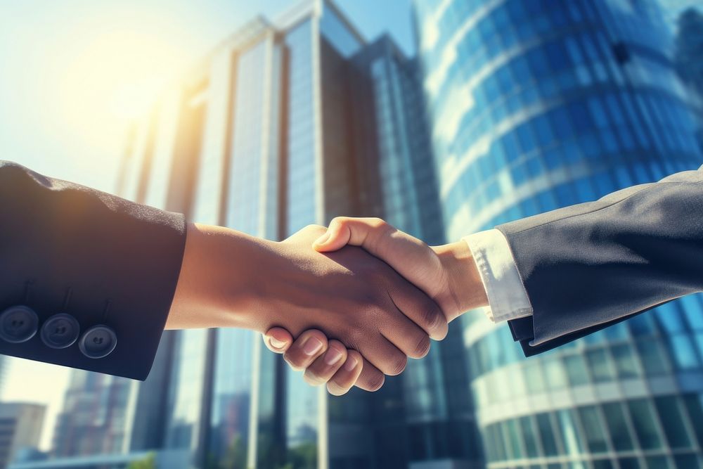 Business handshake architecture agreement greeting. AI generated Image by rawpixel.