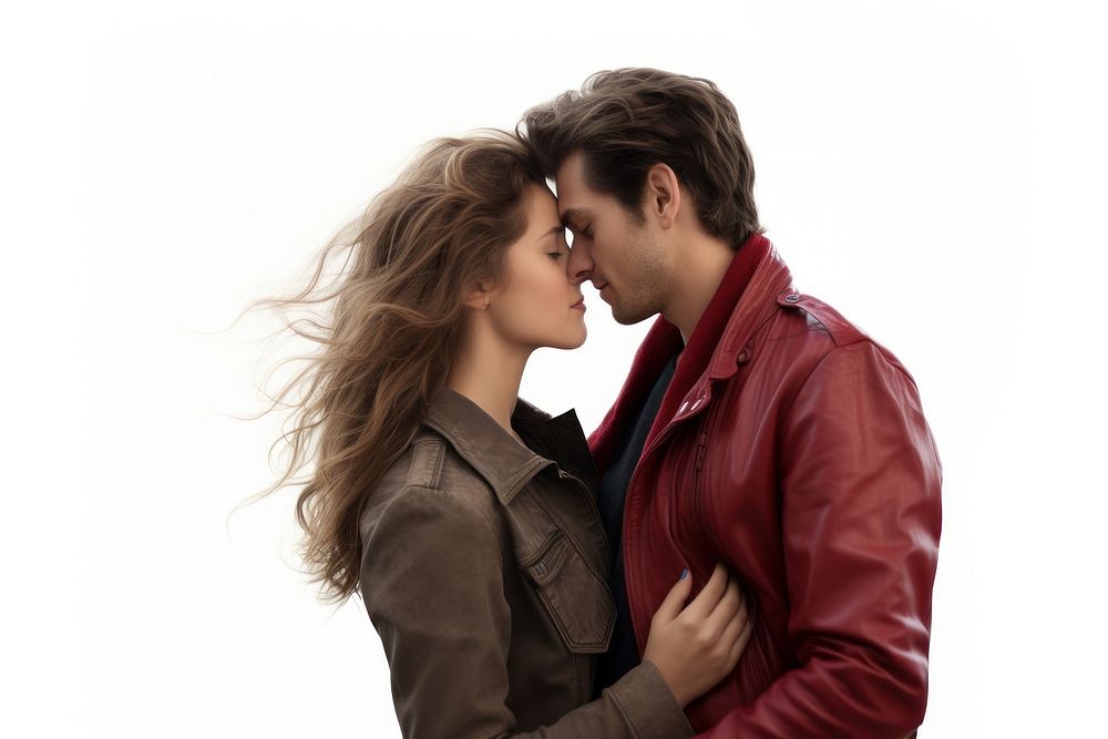 Couple kissing fashion jacket adult. AI generated Image by rawpixel.