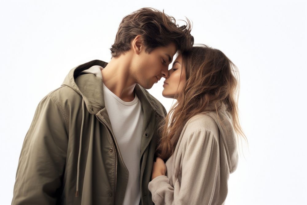 Couple kissing fashion adult white background. AI generated Image by rawpixel.