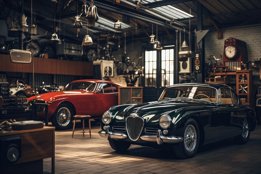 Classic cars garage architecture vehicle transportation. AI generated Image by rawpixel.