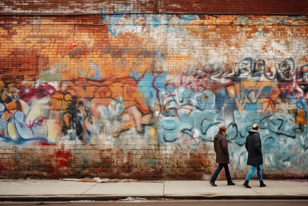 Graffiti brick wall walking infrastructure architecture. AI generated Image by rawpixel.