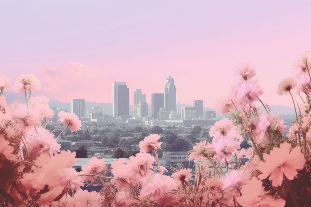City and flowers architecture landscape cityscape. AI generated Image by rawpixel.