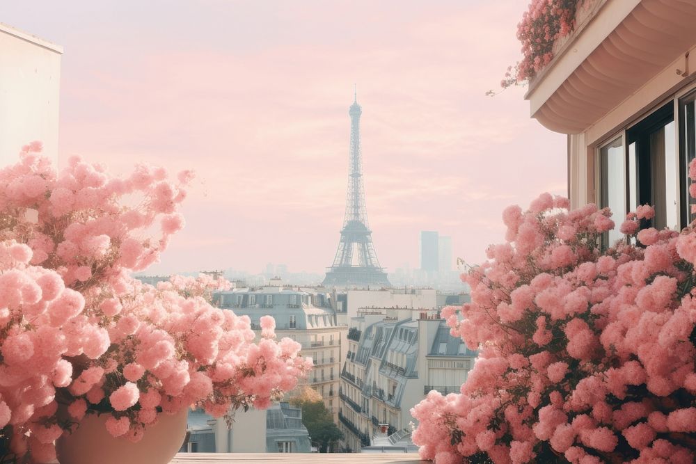Paris and flowers architecture cityscape building. AI generated Image by rawpixel.