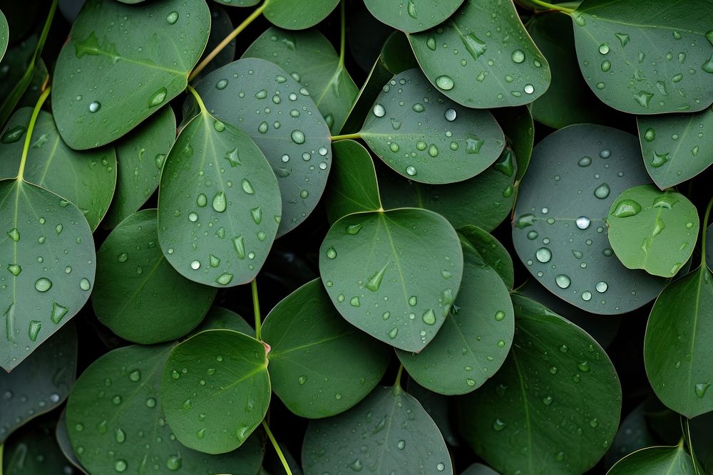 Green eucalyptus leaves backgrounds raindrop outdoors. AI generated Image by rawpixel.