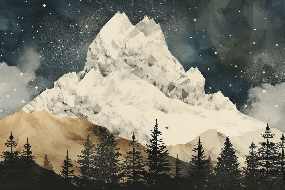 Snow caped mountain tree landscape outdoors. AI generated Image by rawpixel.