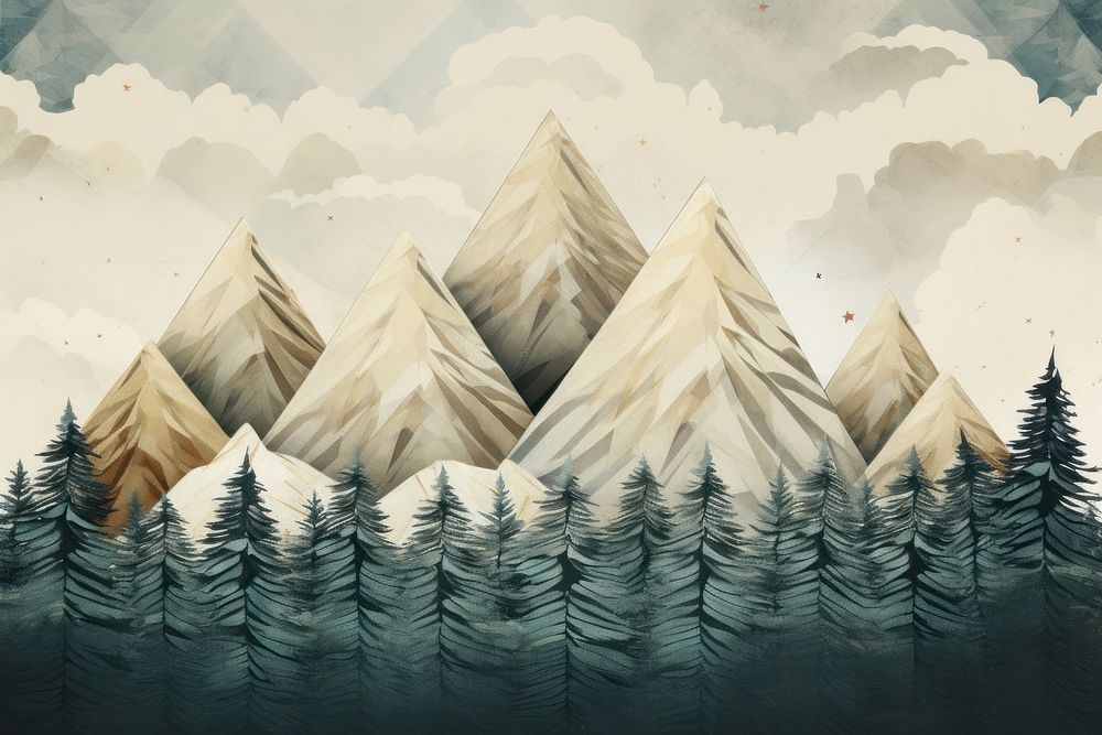 Snow caped mountain tree forest cloud. AI generated Image by rawpixel.