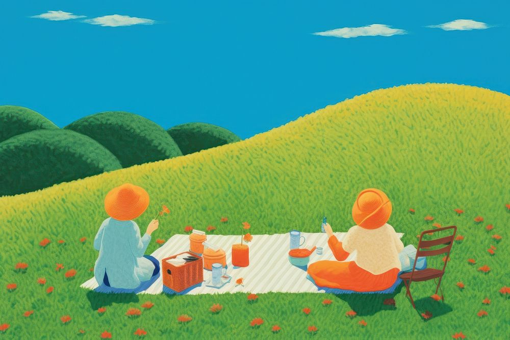 Women picnic on a grassy hills outdoors summer nature. AI generated Image by rawpixel.