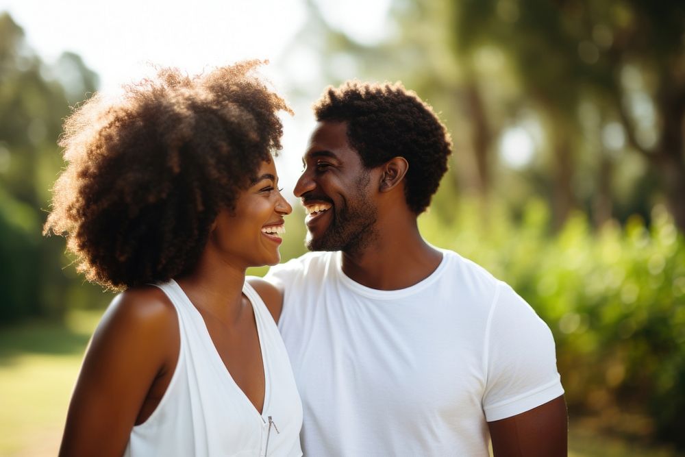 Black couple laughing smiling nature. AI generated Image by rawpixel.
