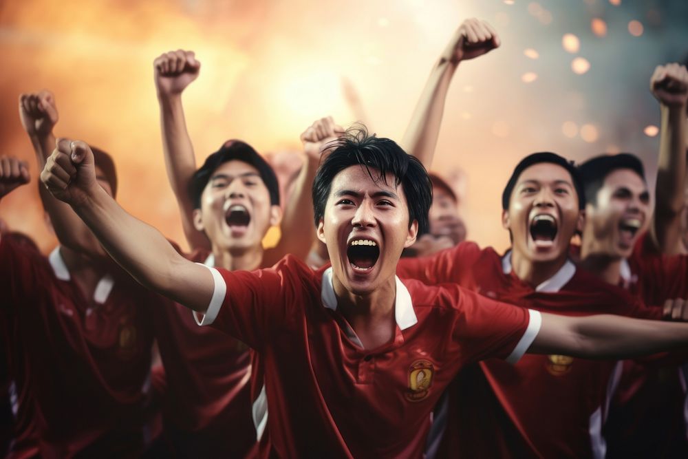 Soccer team champion celebration celebrating shouting adult. AI generated Image by rawpixel.