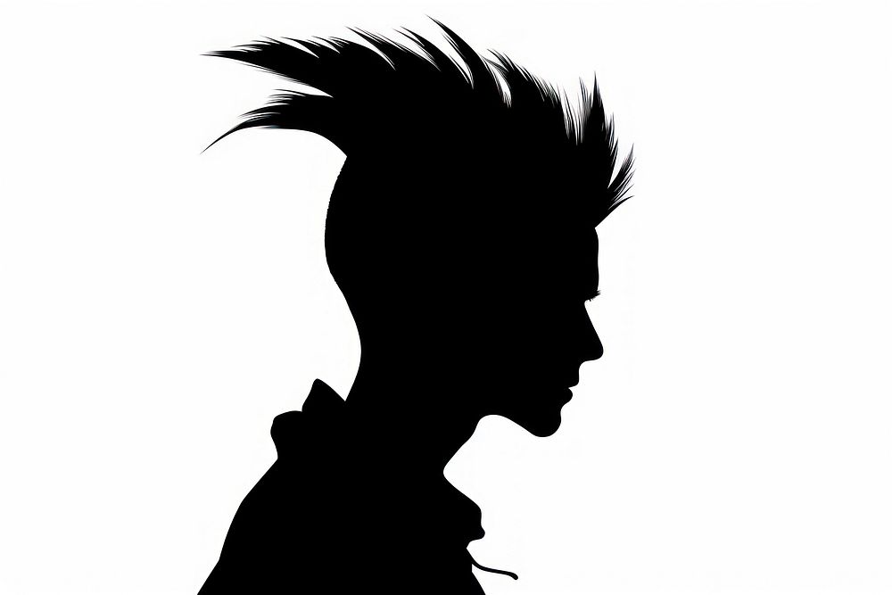 Man head with mohawk hair silhouette white white background. AI generated Image by rawpixel.