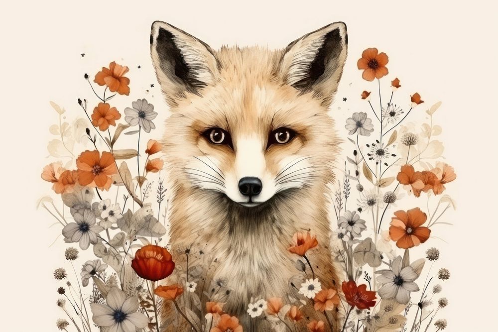 Fox with flower wildlife animal mammal. AI generated Image by rawpixel.